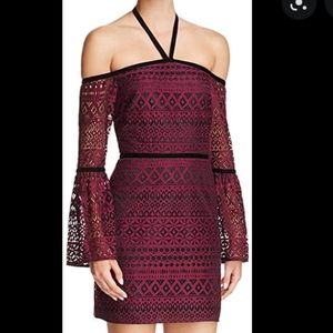 NWT LIKELY Purple Lace Over Black Velvet Trim Dress Size 4.